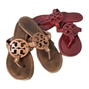 LOT OF 2 Tory Burch Miller Leather Sandals Women's Size 7 Brown Leather Red